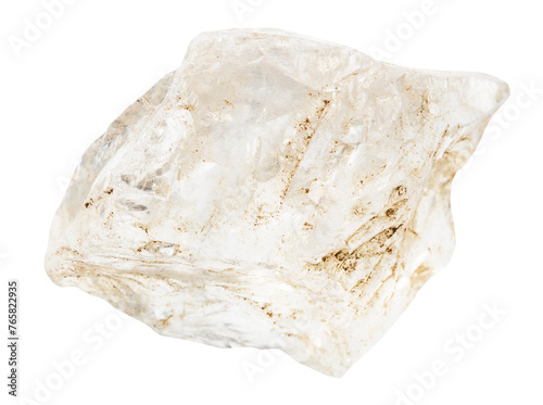 close up of sample of natural stone from geological collection - unpolished rock quartz mineral isolated on white background