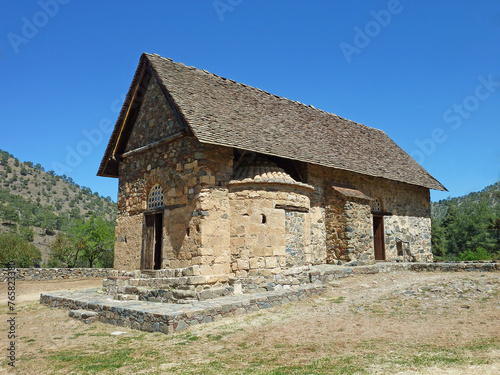 The famous Panagia Asinou church is located at the mountains of troodos on Cyprus photo
