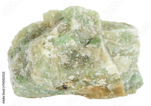 close up of sample of natural stone from geological collection - raw grossular-vesuvian rodingite mineral isolated on white background from Kazakhstan photo