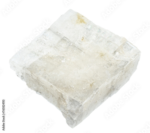 close up of sample of natural stone from geological collection - raw colorless calcite mineral isolated on white background from Dalnegorsk, Primorye photo