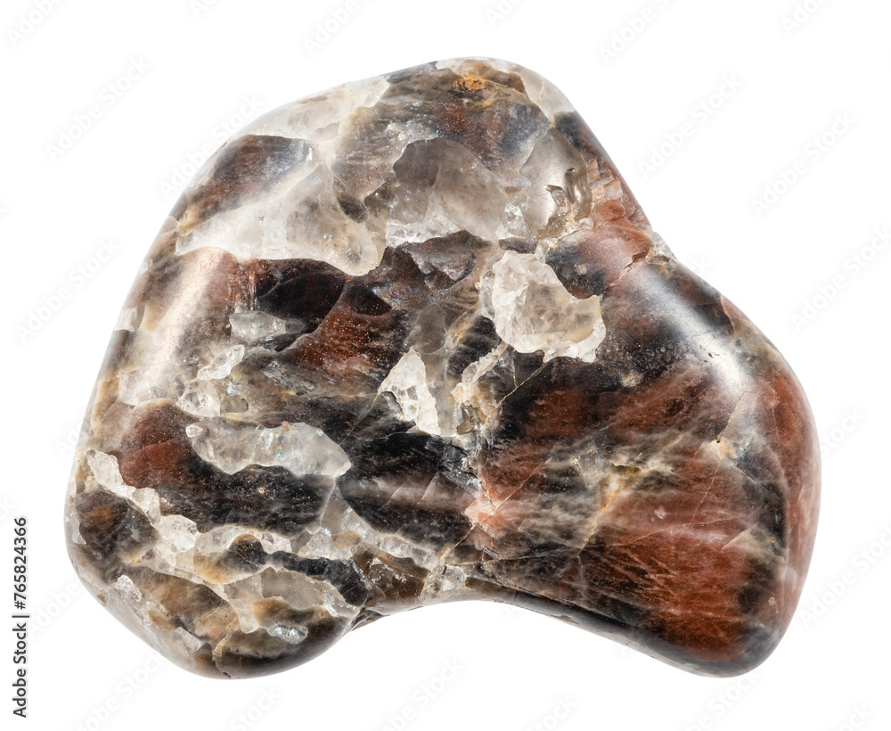 close up of sample of natural stone from geological collection - polished monzonite mineral isolated on white background from Irkutsk region close up of sample of natural stone from geological collection - polished monzonite mineral isolated on white background from Irkutsk region