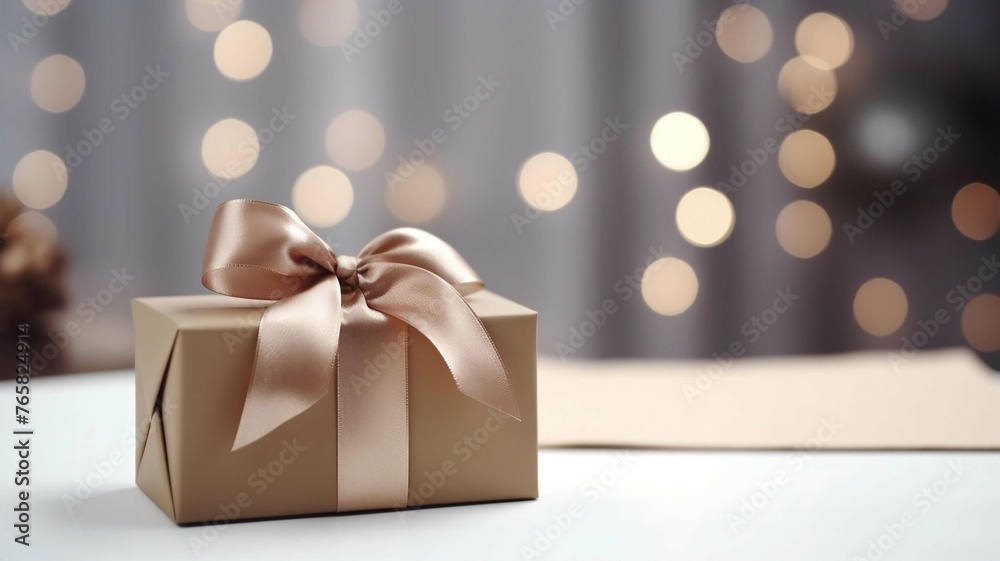 Brown Gift Box on Table with Bokeh Lights Background
Brown Gift Box on Table with Bokeh Lights Background
