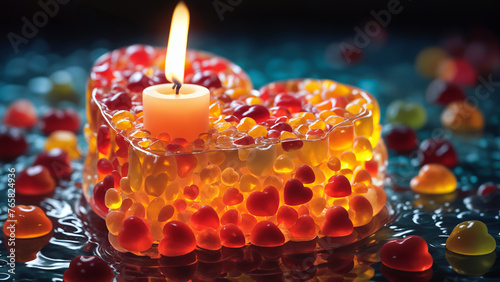 Background with a candle in the shape of a heart