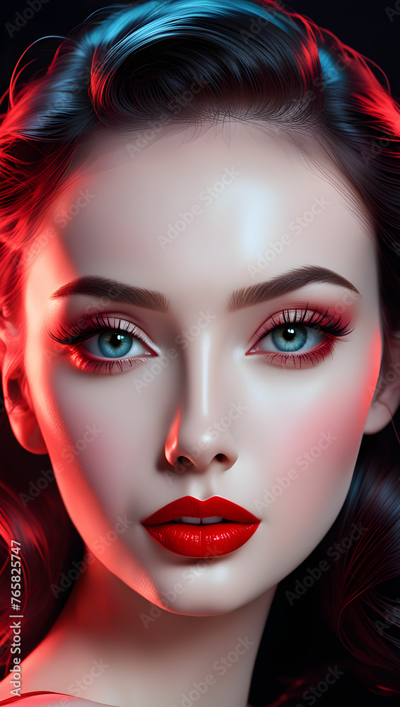 Fototapeta premium Red lady. Generate AI.