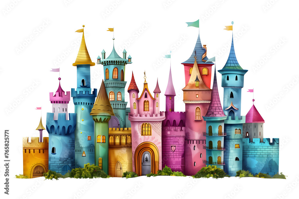Enchanted Fairytale Castle Illustration for Fantasy Storybooks - Isolated on Transparent White Background PNG
