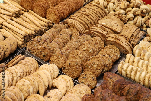 Bread and bakery products are sold in a bakery in Israel.