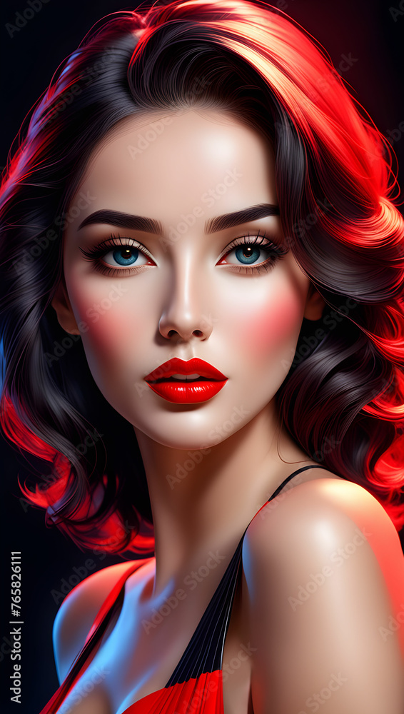 Fototapeta premium Red lady. Generate AI.