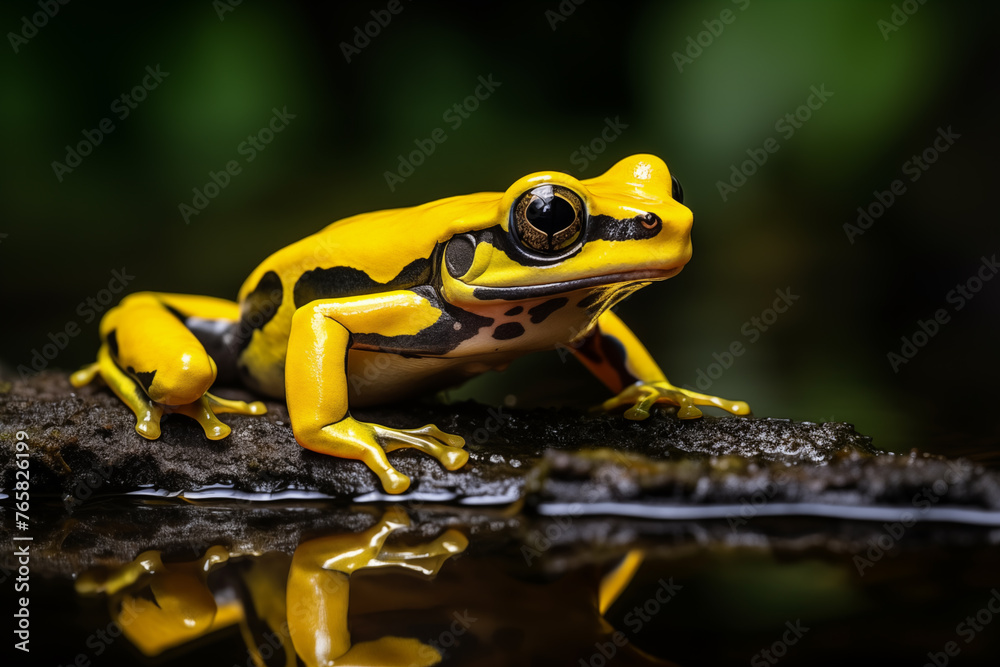 close-up of a yellow and black frog, wildlife documentary photography close-up of a yellow and black frog, wildlife documentary photography