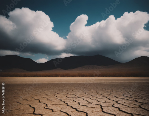 Dramatic Clouds over Arid Cracked Desert Landscape