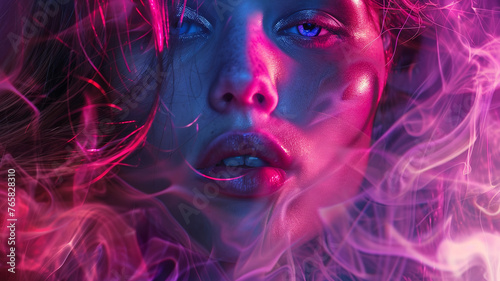 portrait of a woman face with a smoke, abstract woman face in the dark smoke, smoke background © Gegham