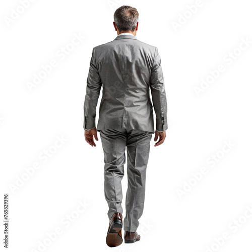 Business man in suit walking isolated on white transparent, businessman rear view. PNG