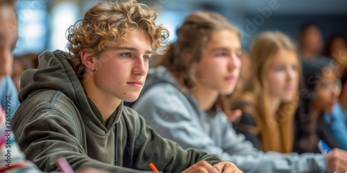 Engaged Teenage Students in Classroom Learning Environment