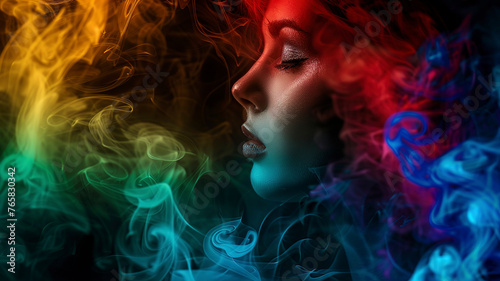 portrait of a woman face with a smoke  abstract woman face in the dark smoke  smoke background