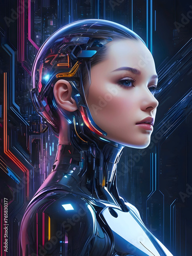 Pretty Young Female Cyborg Vibrant Colours