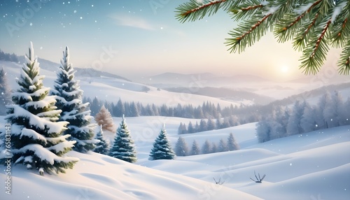 winter landscape with christmas tree branches background © Veronica