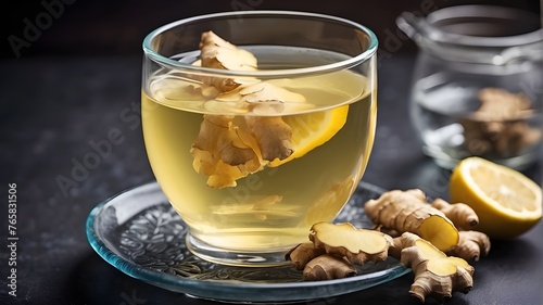A cup of ginger tea in glass