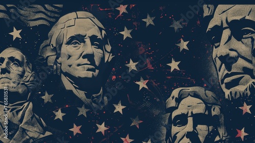Presidents day background dark blue vector - USA Rushmore Presidents illustration  stars and stripes texture background