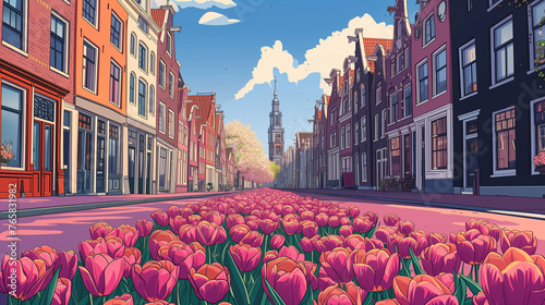 Amsterdam Tulip Streets cartoon photo