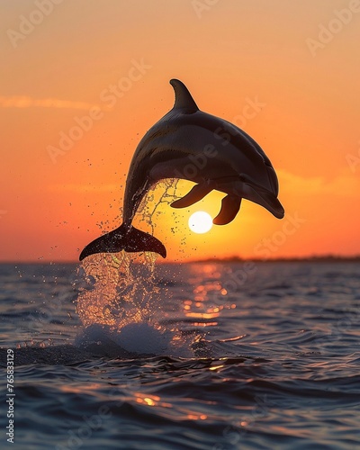 Jumping Dolphin  Communicating through sonar  Acrobatic dolphin show  Golden hour