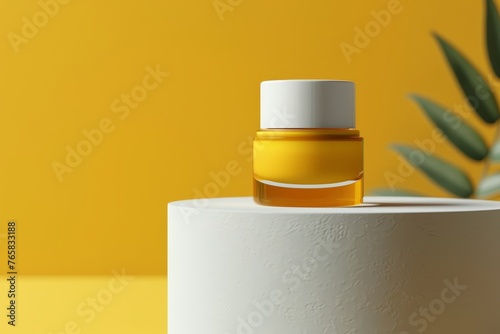 Honey-Colored Cosmetic Jar on Yellow Background