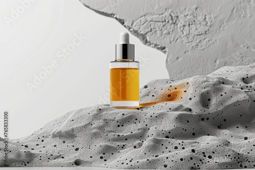 Minimalistic Beauty Dropper Bottle on Lunar Landscape