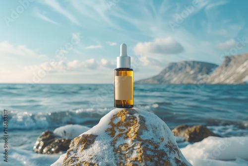 Oceanfront Serenity Dropper Bottle on Snowy Rock