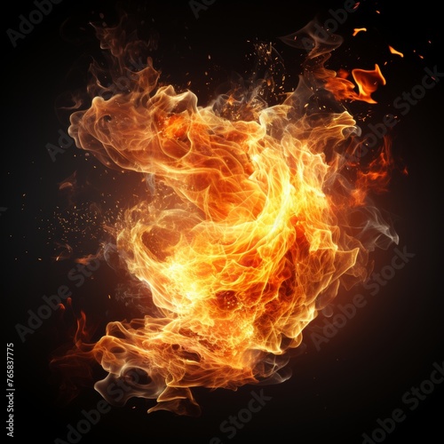 Flaming Fireball on Black Background. Fireball, Fire, Hot, Burn, Energy, Power, Danger. Isolated on Black Background. Great for any Business, Creative Idea, or Activity.