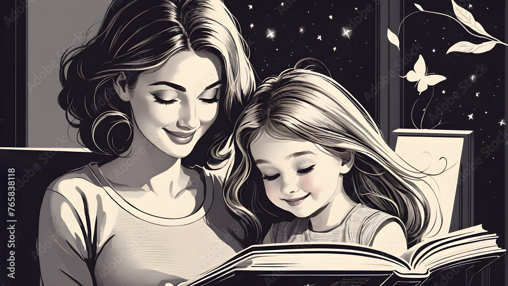loving young mother reading book to smiling cute ittle daughter, Children’s Book Day loving young mother reading book to smiling cute ittle daughter, Children’s Book Day