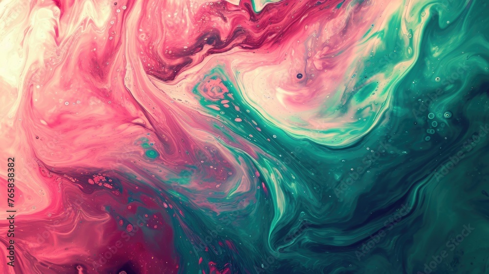 The abstract picture of the two colours between pink and green colour that has been mixing with each other in the form of the ink or liquid to become beautifully view of this abstract picture. AIGX01. - obrazy, fototapety, plakaty 