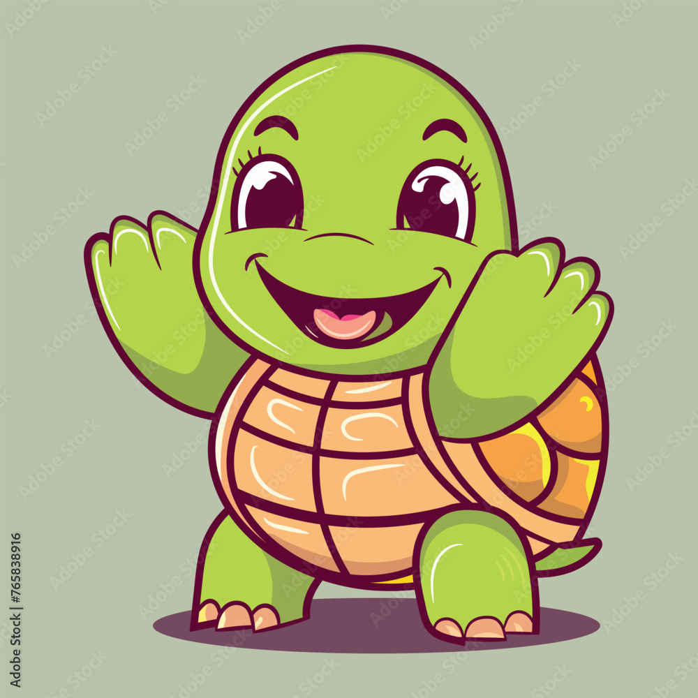 Obraz premium Vector Happy turtle waving cartoon 