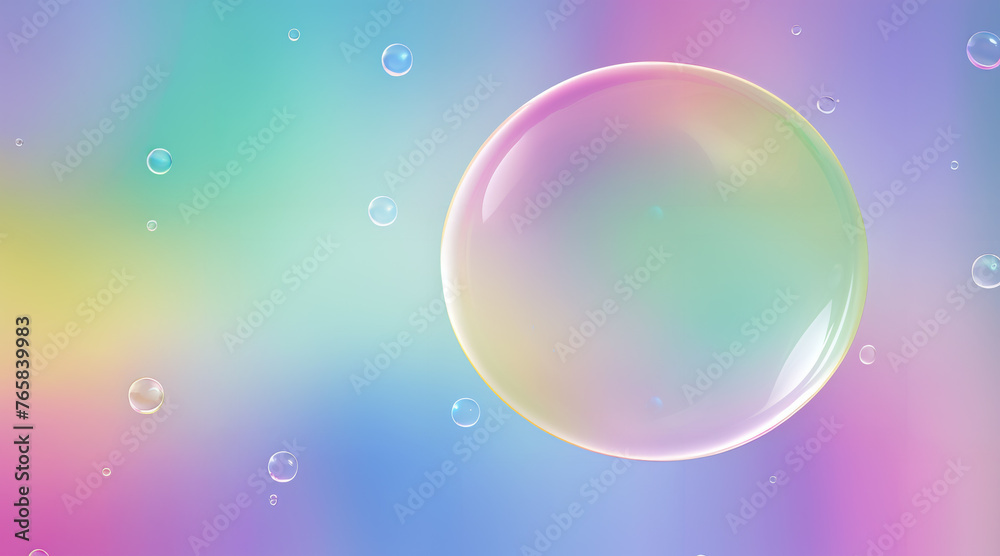 Single Soap Bubble Floating on Gradient Pastel Background
