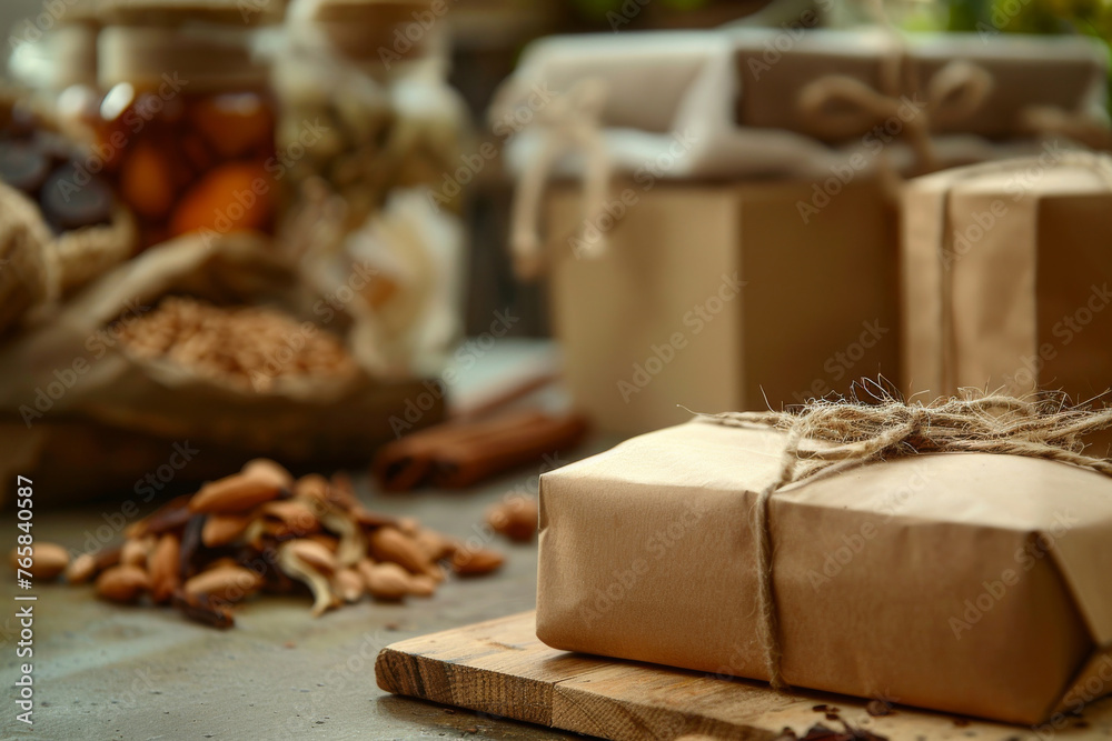 Recyclable eco-friendly packaging, sustainability concept. Recyclable eco-friendly packaging, sustainability concept.
