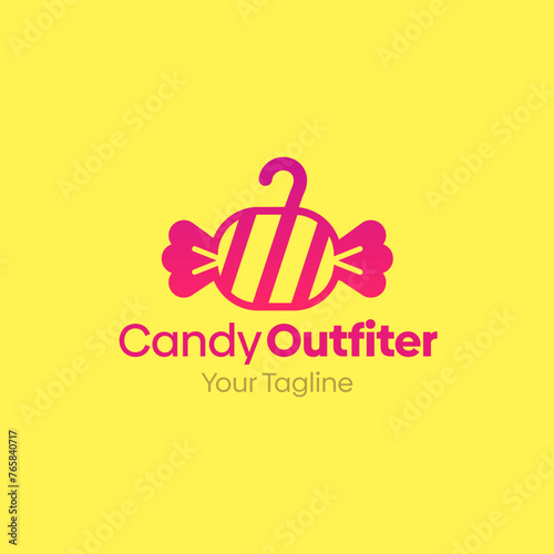 Illustration Vector Graphic Logo of Candy Outfitter. Merging Concepts of a Hanger Fashion and Sweet Candy Shape. Good for Fashion Industry, Business Laundry, Boutique, Garment, Tailor and etc