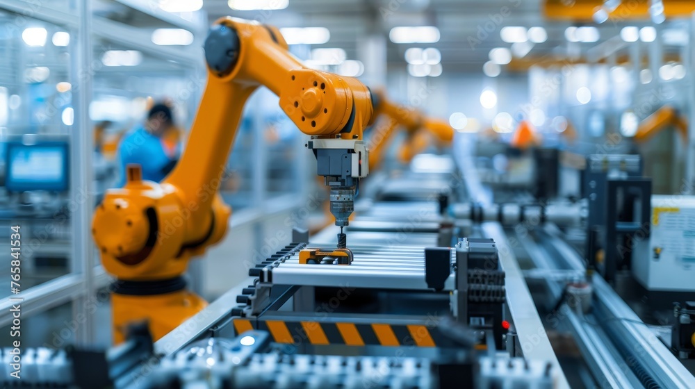 Industry: A modern factory with advanced machinery and robotics Industry: A modern factory with advanced machinery and robotics