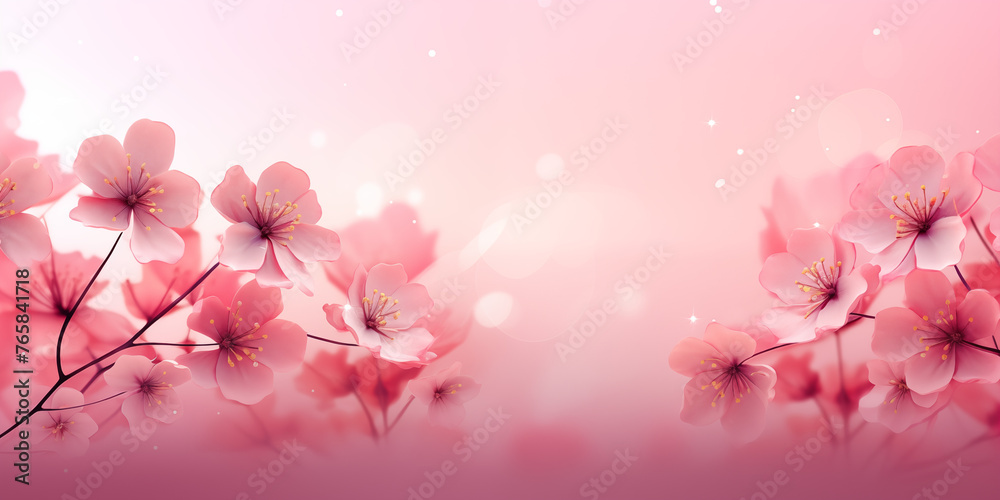 Fototapeta premium Pink gradient background with flowers