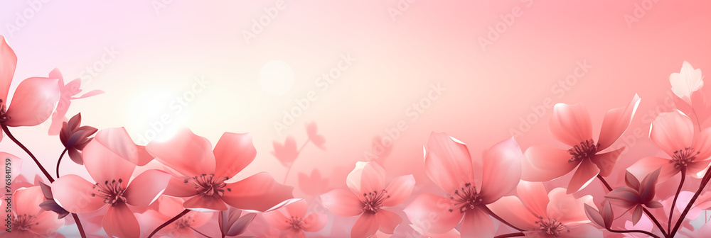 Fototapeta premium Pink gradient background with flowers