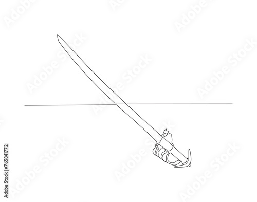 Continuous Line Drawing Of Sword. One Line Of Sword. Blade Continuous Line Art. Editable Outline.