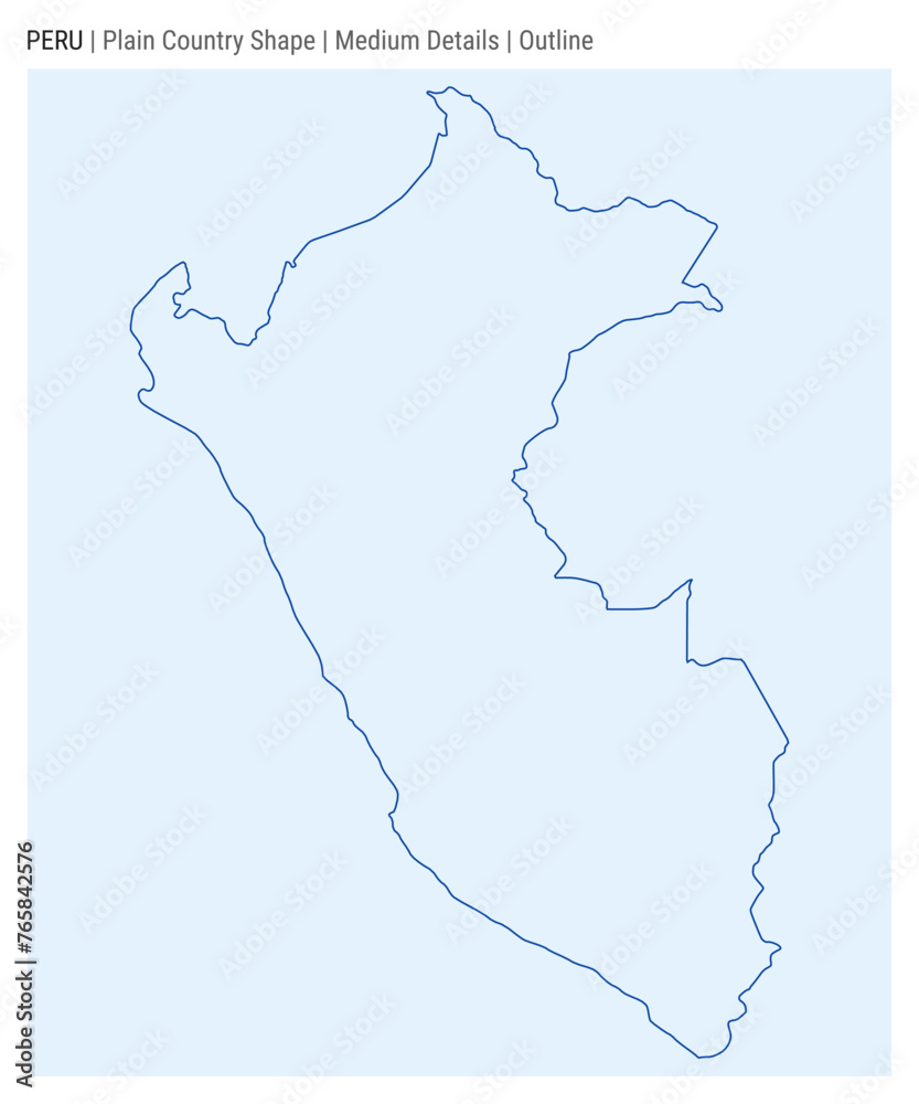 Peru plain country map. Medium Details. Outline style. Shape of Peru. Vector illustration.