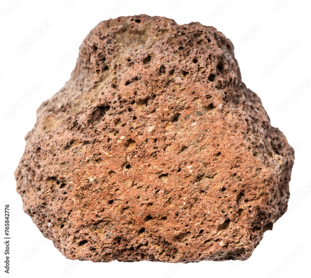 close up of sample of natural stone from geological collection - unpolished brown lava stone isolated on white background close up of sample of natural stone from geological collection - unpolished brown lava stone isolated on white background