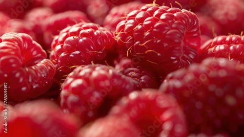 close-up red raspberries textured detail
