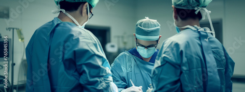 group of medical professionals in action in an operating room