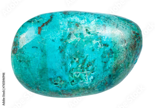 close up of sample of natural stone from geological collection - polished chrysocolla mineral isolated on white background from Peru photo