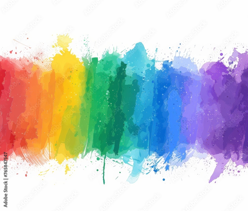 Fototapeta premium Vibrant rainbow colors splattered across a clean white backdrop, creating a striking contrast and eye-catching visual display