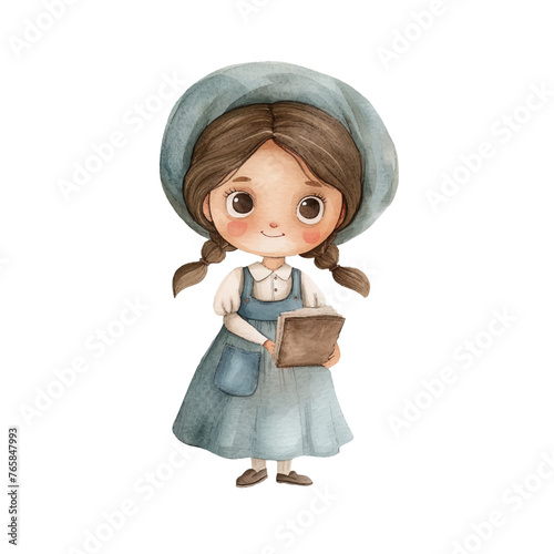 cute midwife vector illustration in watercolour style