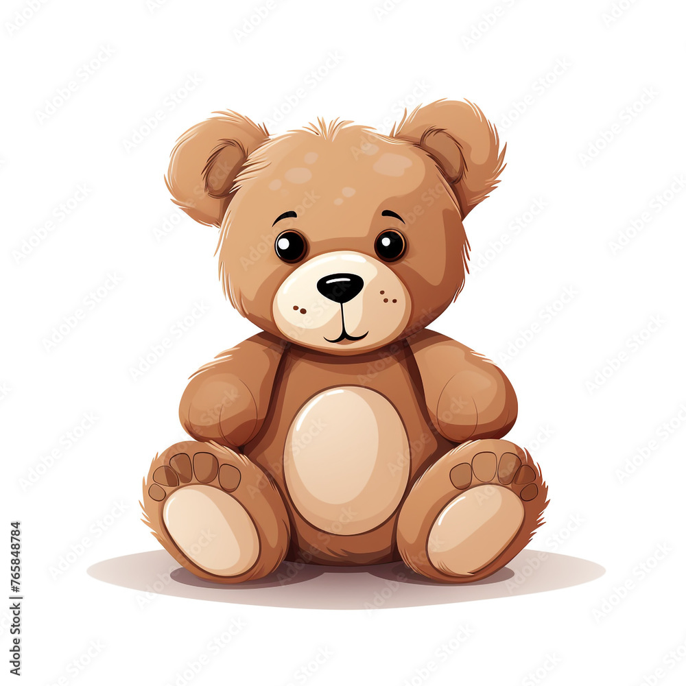 Fototapeta premium Bear toy, illustration, pure white background сreated with Generative Ai