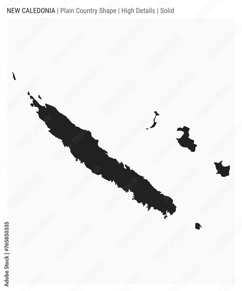New Caledonia plain country map. High Details. Solid style. Shape of New Caledonia. Vector illustration. - obrazy, fototapety, plakaty 