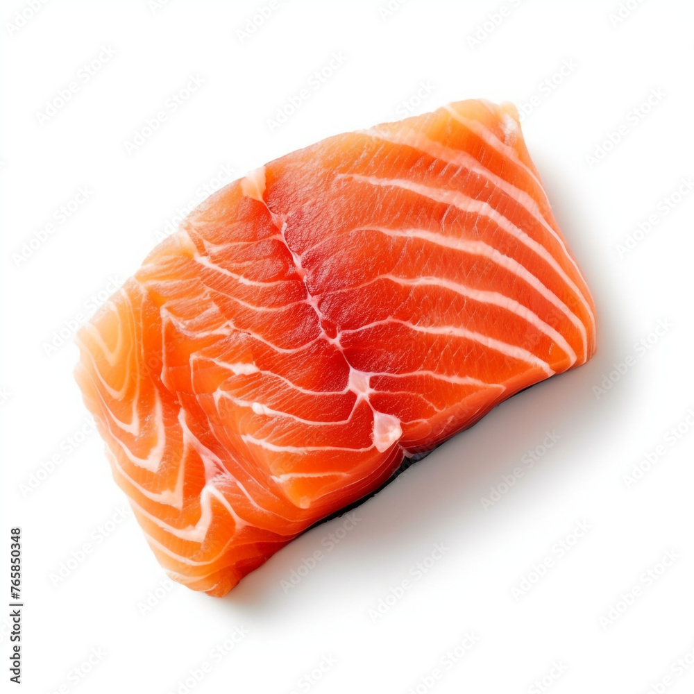 only piece of salmon, top view, white background сreated with Generative Ai