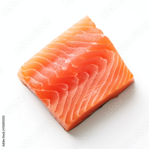 only piece of salmon, top view, white background сreated with Generative Ai