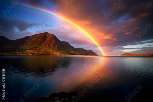 Rainbow Shines Over Lake