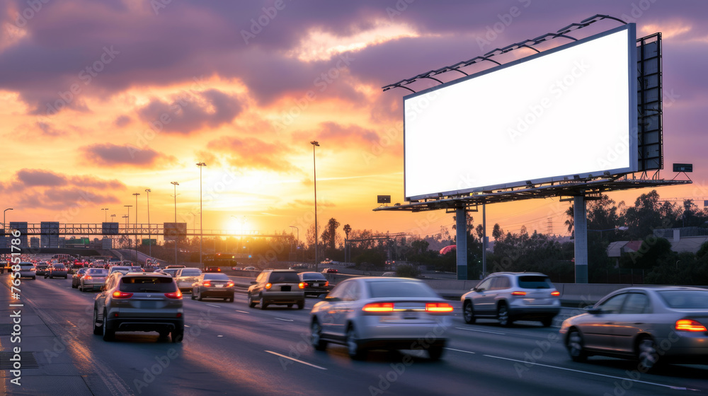 Empty Billboard During Daytime on Busy Road Business Traffic, Generative AI